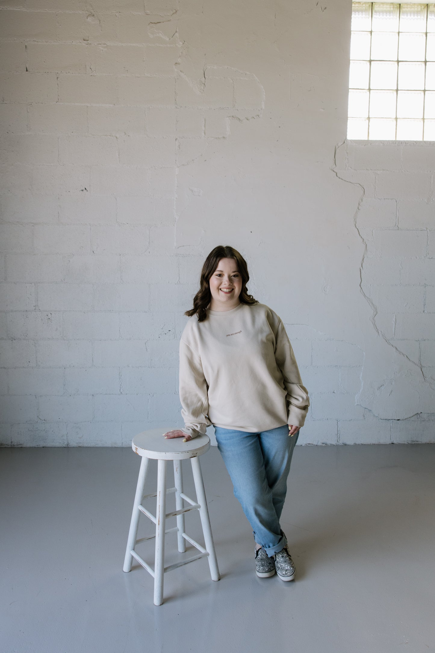 You Are Enough (Beige)  Pigment-Dyed Crewneck Sweatshirt | Encouragement Apparel | Positive Vibes