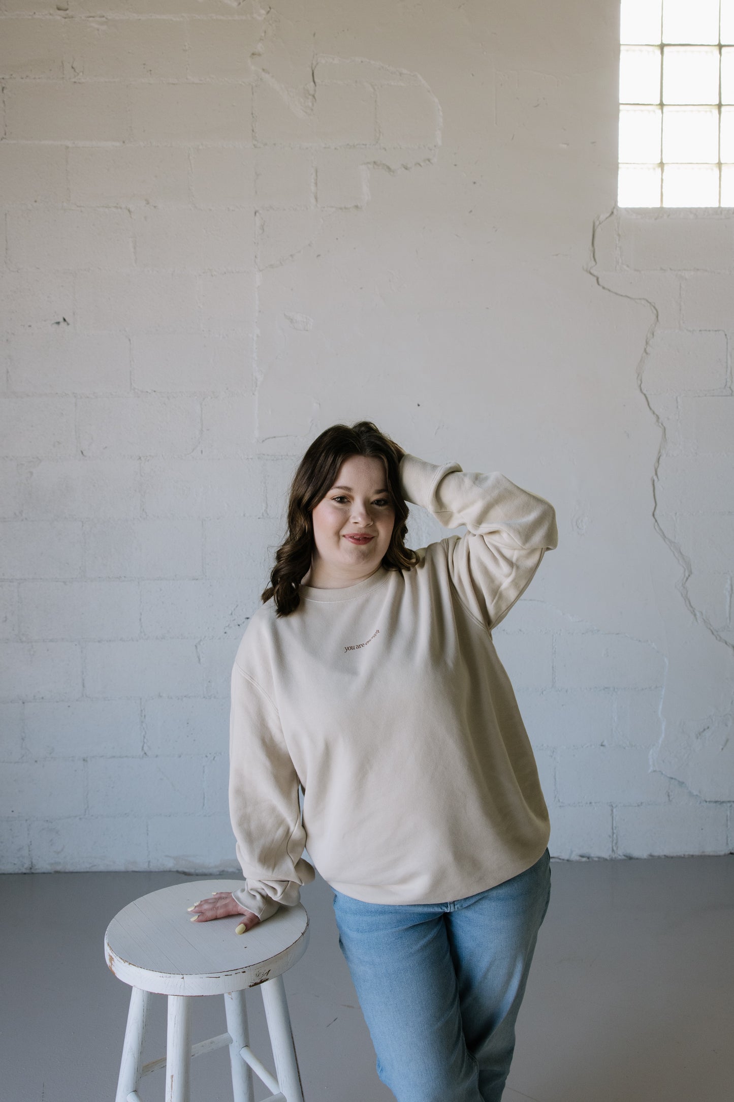 You Are Enough (Beige)  Pigment-Dyed Crewneck Sweatshirt | Encouragement Apparel | Positive Vibes