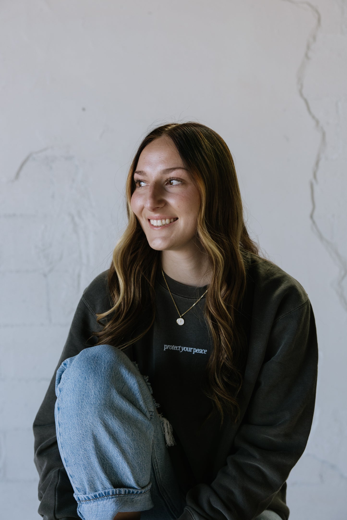 Protect Your Peace (Charcoal) Pigment-Dyed Crewneck Sweatshirt | Encouragement Apparel | Positive Vibes