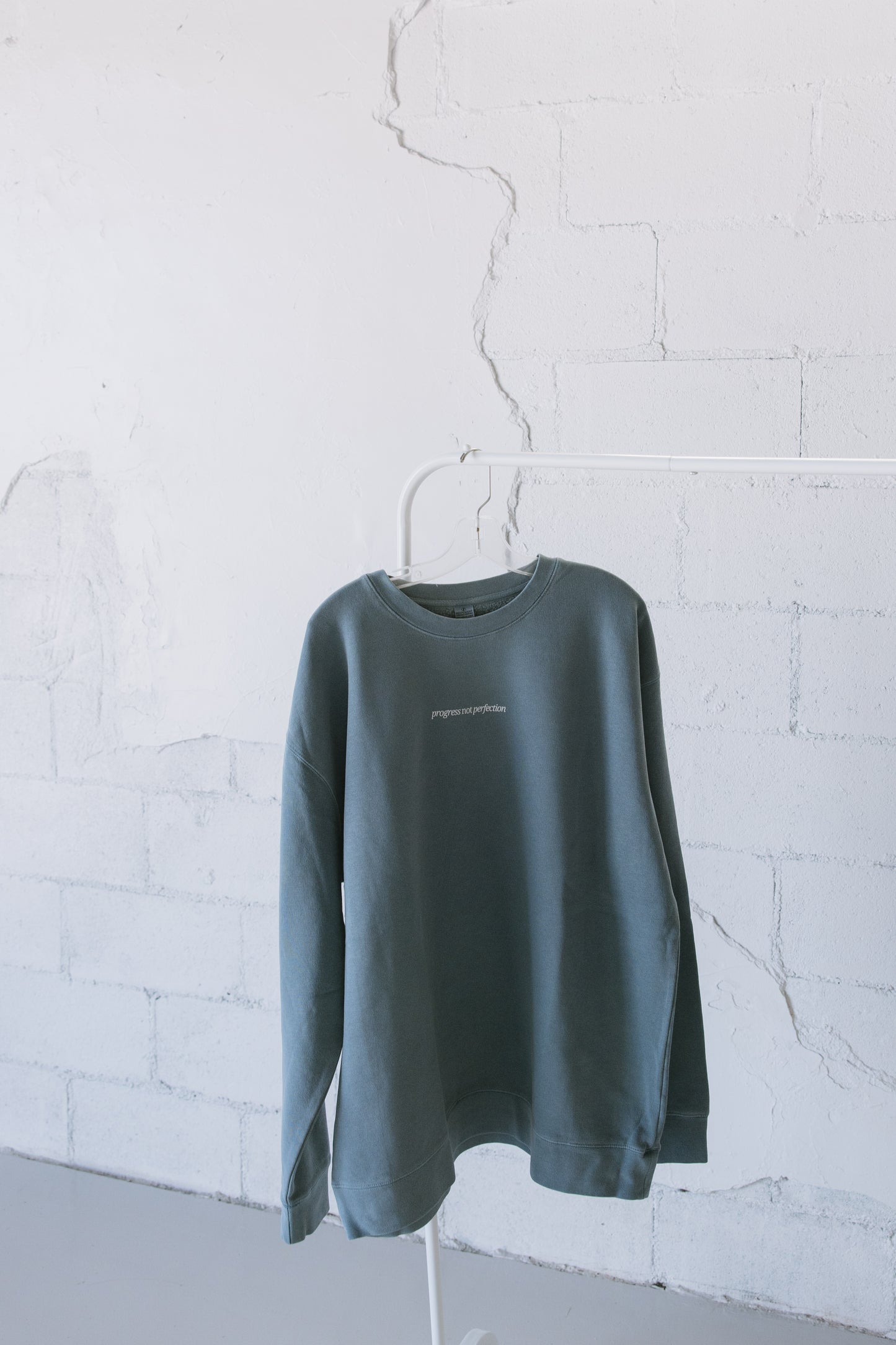 Progress Not Perfection (Denim) Pigment-Dyed Crewneck Sweatshirt | Encouragement Apparel | Positive Vibes