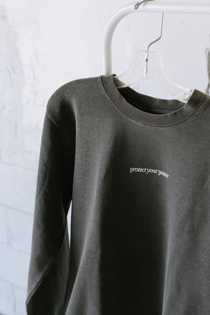 Protect Your Peace (Charcoal) Pigment-Dyed Crewneck Sweatshirt | Encouragement Apparel | Positive Vibes