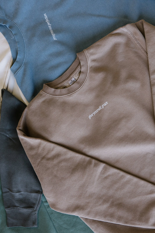 Give Yourself Grace (Clay) Pigment-Dyed Crewneck Sweatshirt | Encouragement Apparel | Positive Vibes