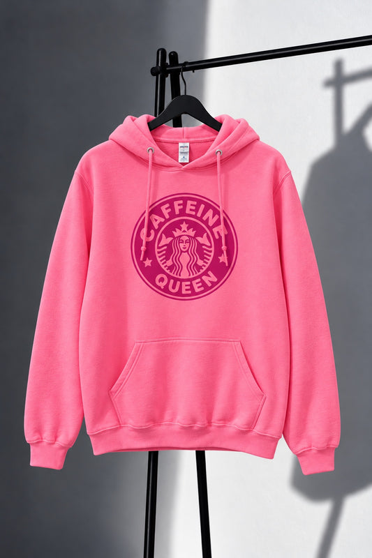Neon pink Caffeine Queen graphic hoodie