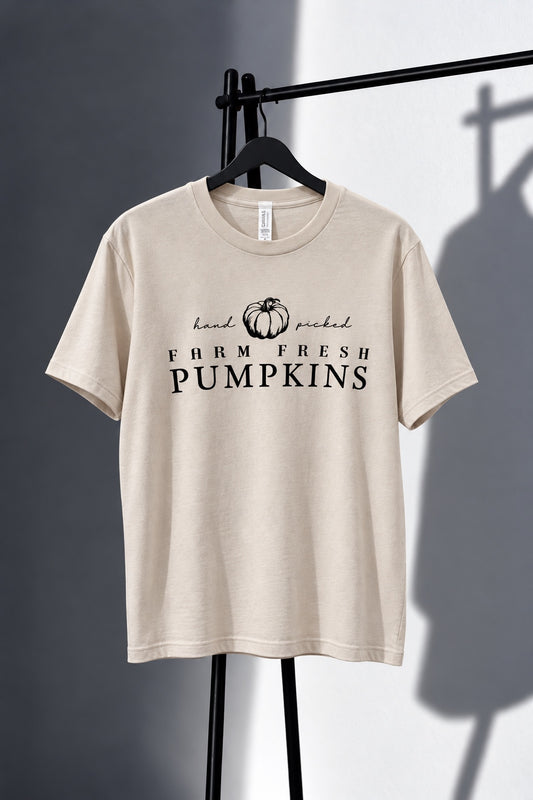 Neutral Farm Fresh Pumpkins tee with black screen print