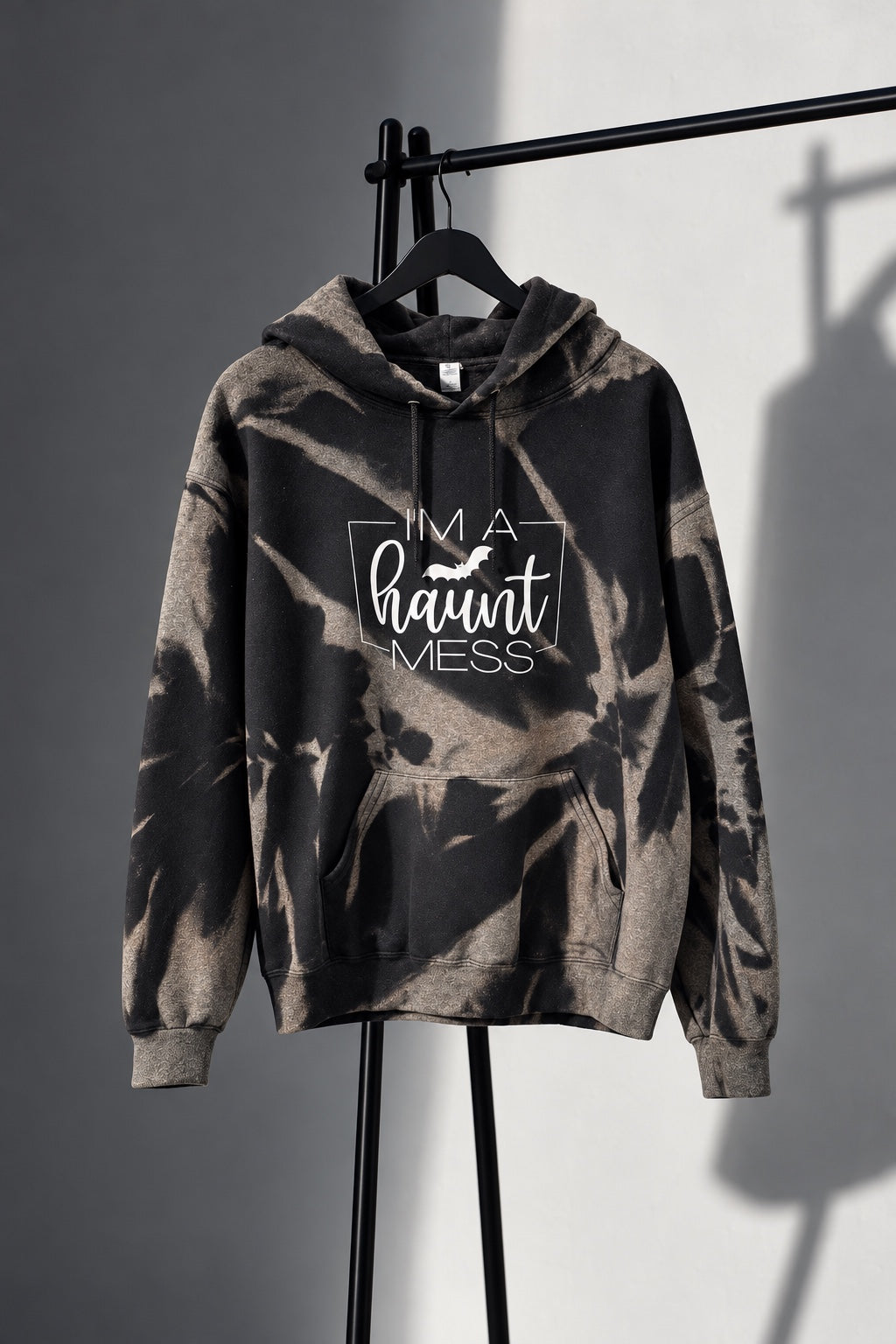 Black acid wash I'm a Haunt Mess hoodie with white screen print